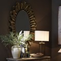 Glamour oválne nástenné zrkadlo Levandro s rámom z kovu v bronzovej farbe s dekoratívnymi lístkami 132 cm