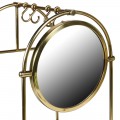 Art deco zlatý vešiak na kolieskach Arcondo s okrúhlym zrkadlom so štyrmi háčikmi so štvorcovou policou 42 cm