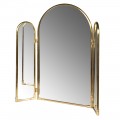 Dizajnové art deco zrkadlo Avella s kovovým rámom v zlatej farbe s oblúkom vo vrchnej časti s dvomi užšími pohyblivými skladacími bočnými panelmi s oblúkmi