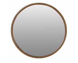 Dizajnové závesné zrkadlo Garopea s okrúhlym rámom v zlatej farbe s vyrezávaným zdobením s motívom zatočeného lana