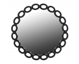 Moderné dizajnové nástenné zrkadlo Chain s okrúhlym rámom s dizajnom reťaze s oválnymi očkami v čiernej farbe