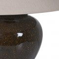 Moderná dizajnová stolná lampa Starry s hnedou keramickou podstavou s fŕkaným dizajnom a béžovým kónickým tienidlom 50 cm