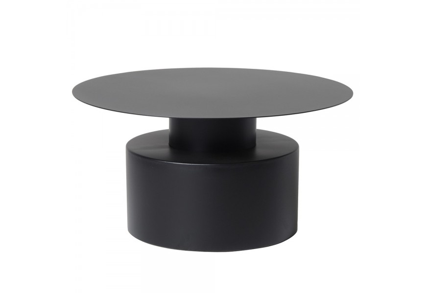 Moderný čierny konferenčný stolík Drummond s okrúhlou tenkou vrchnou doskou s valcovitou nohou s úzkym hrdlom z kovu