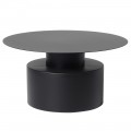Moderný čierny konferenčný stolík Drummond s okrúhlou tenkou vrchnou doskou s valcovitou nohou s úzkym hrdlom z kovu