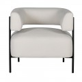 Moderné buklé kreslo Chevert s poťahom v bielej farbe a čiernymi minimalistickými kovovými nožičkami 77 cm