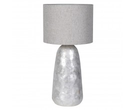Moderná keramická stolná lampa Pearl Silver so striebornou podstavou a sivým ľanovým tienidlom 65 cm