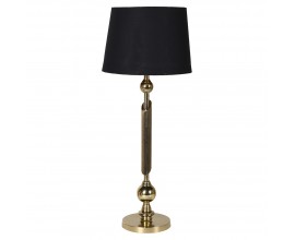 Glamour stolná lampa Kelly s čiernym ľanovým tienidlom a kovovou zlatou nohou 78 cm 