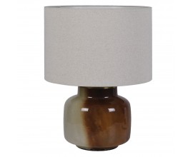 Moderná stolná lampa Terrza s hnedou nohou s efektom keramiky a sivým ľanovým tienidlom 53 cm
