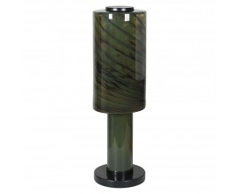 Moderná sklenená nočná lampa Spiral vo valcovom tvare v tmavo zelenej farbe so špirálami s kovovou podstavou v okrúhlom tvare s mramorovým vzorom