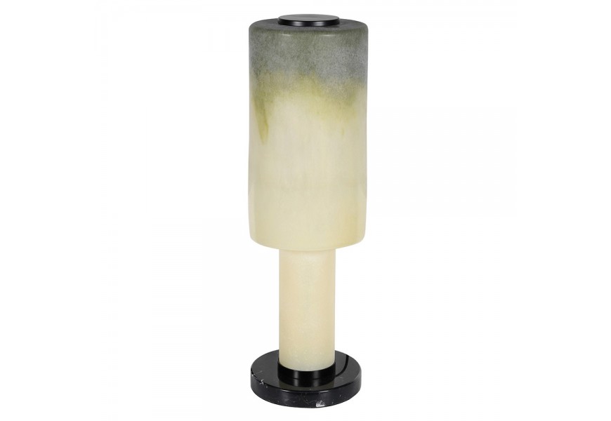 Moderná nočná lampa Spiral s prechodom so zeleným ombré a kovovou podstavou v čiernej farbe v okrúhlom tvare