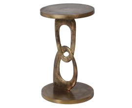 Dizajnový okrúhly kovový príručný stolík Semin v zlatej patinovej farbe so stredovou časťou s reťazovým vzhľadom 66 cm 
