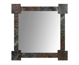 Luxusn&eacute; industri&aacute;lne z&aacute;vesn&eacute; zrkadlo Garen so &scaron;tvorcov&yacute;m mramorov&yacute;m r&aacute;mom v čiernej farbe s hnedou a sivou &scaron;trukt&uacute;rou s efektom kor&oacute;zie so &scaron;tvorcov&yacute;mi prvkami na rohoch