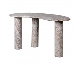 Luxusn&yacute; asymetrick&yacute; mramorov&yacute; konzolov&yacute; stol&iacute;k Aureliola v hnedo b&eacute;žovej farbe s tromi valcov&yacute;mi nožičkami 141 cm 