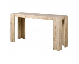 Luxusn&yacute; mramorov&yacute; obdĺžnikov&yacute; konzolov&yacute; stol&iacute;k Caldera v kr&eacute;movej farbe s v&yacute;raznou &scaron;trukt&uacute;rou kameňa 151 cm