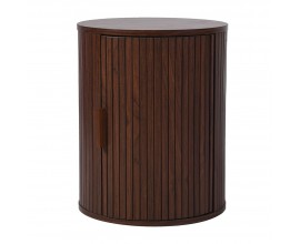 Retro valcov&yacute; mas&iacute;vny jednodverov&yacute; pr&iacute;ručn&yacute; stol&iacute;k Benedict v hnedej orechovej farbe s policou s dr&aacute;žkovan&iacute;m