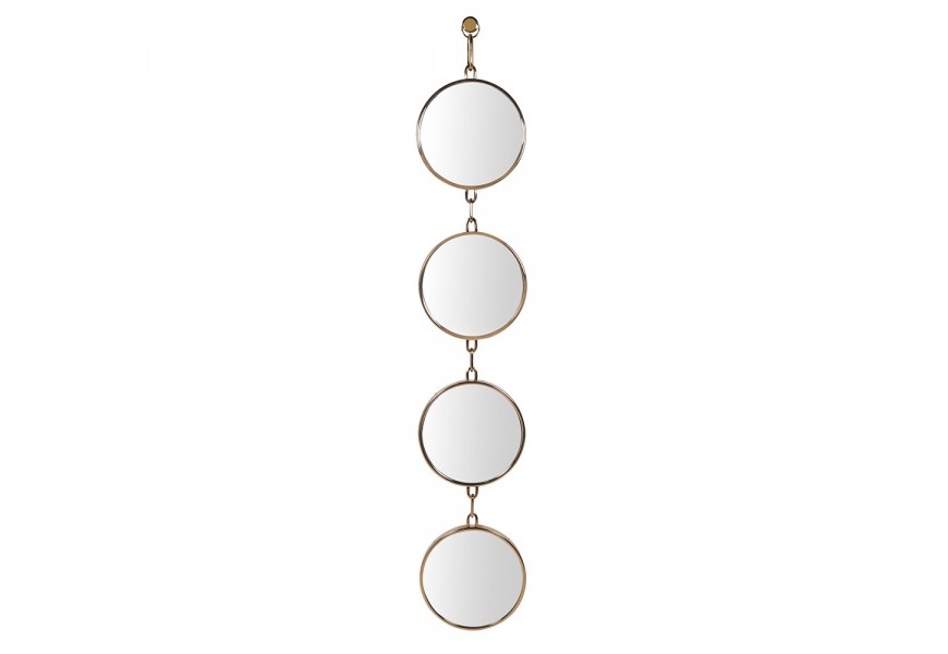 Glamour nástenné zrkadlo Sonia v okrúhlom tvare so štyrmi zrkadlami s tenkým rámom z kovu v zlatej farbe