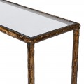 Glamour obdĺžnikov&yacute; meden&yacute; konzolov&yacute; stol&iacute;k Loper z kovu s mosadznou patinou a sklenenou priehľadnou doskou 127 cm 