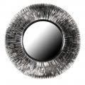 Dizajnové art deco okrúhle závesné chrómové zrkadlo Surya s rámom z kovu s dizajnom lúčov v piatich radoch