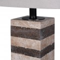 Dizajnová moderná stolná lampa Cubbie s hranatým tienidlom a pruhovanou kamennou podstavou v hnedých a béžových tónoch 72 cm