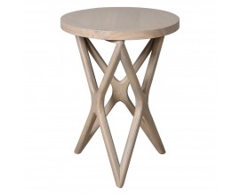 Luxusný dizajnový svetlý hnedý príručný stolík Estrella s krémovým náterom s okrúhlou vrchnou doskou so vzdušnou nohou zloženou z troch prvkov v tvare X spojených vrcholmi