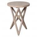 Luxusný dizajnový svetlý hnedý príručný stolík Estrella s krémovým náterom s okrúhlou vrchnou doskou so vzdušnou nohou zloženou z troch prvkov v tvare X spojených vrcholmi
