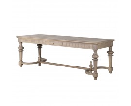 Luxusný vidiecky obdĺžnikový jedálenský stôl Lilibet so zásuvkou a bohatým vyrezávaným zdobením v svetlej hnedej farbe 226 cm