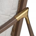 Luxusné retro kreslo Oscar s béžovým čalúnením a hnedým rámom s ratanovým výpletom a zlatými detailmi 85 cm