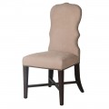 Luxusná zámocká kožená jedálenská stolička Tonnie s tmavou hnedou drevenou podstavou s krížovou spojnicou z masívneho dreva s poťahom z pravej kože v béžovej farbe s tvarovanou vysokou opierkou a vybíjaním kovovými nitmi