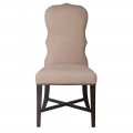 Luxusná klasická čalúnená jedálenská stolička Tonnie s béžovým poťahom z pravej kože a hnedými drevenými nohami 105 cm