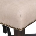 Luxusná klasická čalúnená jedálenská stolička Tonnie s béžovým poťahom z pravej kože a hnedými drevenými nohami 105 cm