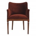 Luxusná klasická jedálenská stolička Westend s opierkami na ruky a hnedým zamatovým poťahom s vyrezávaným rámom 83 cm