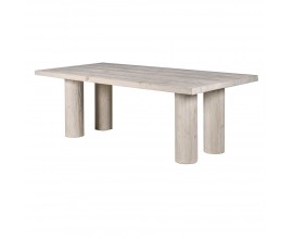 Luxusný moderný masívny jedálenský stôl Jonas z recyklovaného dreva v svetlom krémovohnedom prevedení s priznanou kresbou letokruhov s obdĺžnikovou doskou a štyrmi valcovitými nohami