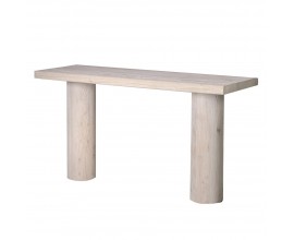 Luxusný škandinávsky konzolový stolík Jonas s dvomi valcovitými nohami z masívneho dreva v krémovej farbe 160 cm