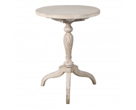 Luxusný klasický barový stôl Dufrain z masívneho dreva s krémovým patinovaným náterom s okrúhlou vrchnou doskou a jednou nohou s trojramennou podstavou s vyrezávaným zdobením