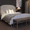 Luxusná klasická čalúnená manželská posteľ Rickon s masívnym hnedým dreveným rámom a naturálnym béžovým poťahom 192 cm