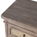 Luxusný vidiecky nočný stolík Rickon s tromi zásuvkami s ratanovým výpletom z masívneho dreva v hnedej farbe s patinou 56 cm