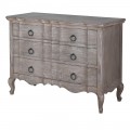 Klasická masívna komoda Château Gris v sivej farbe s tromi zásuvkami s vyrezávaním a kabriolovými nožičkami