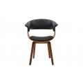Moderná industriálna jedálenská stolička Ecco s dizajnovým rámom v orechovej hnedej farbe s čiernym koženým poťahom 62 cm