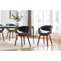 Dizajnová retro jedálenská stolička Norwich s dreveným orechovým hnedým rámom a čiernym koženým čalúnením 56 cm