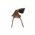 Dizajnová retro jedálenská stolička Norwich s dreveným orechovým hnedým rámom a čiernym koženým čalúnením 56 cm