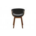 Dizajnová retro jedálenská stolička Norwich s dreveným orechovým hnedým rámom a čiernym koženým čalúnením 56 cm