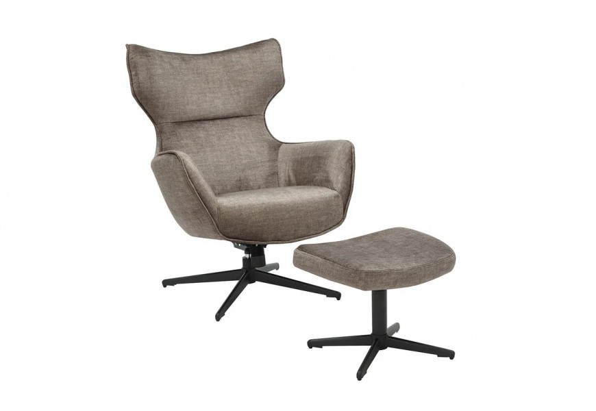 Moderné industriálne polohovateľné kreslo Kresla s čiernou kovovou otočnou nohou so štvorramennou podstavou s chrbtovou opierkou s rozšírenou opierkou na hlavu s poťahom zo zamatu s hnedosivom odtieni taupe