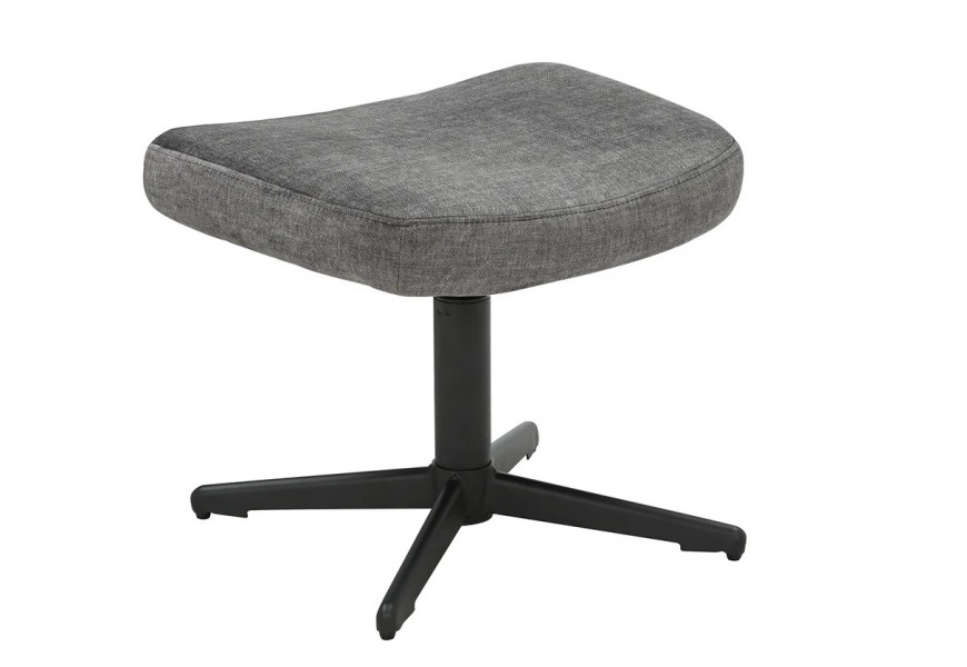 Moderná industriálna čalúnená taburetka Krespa s obdĺžnikovým prehnutým sedadlom s poťahom zo zamatu v sivej lesklej farbe s otočnou nohou s podstavou so štyrmi ramenami z kovu v čiernej farbe