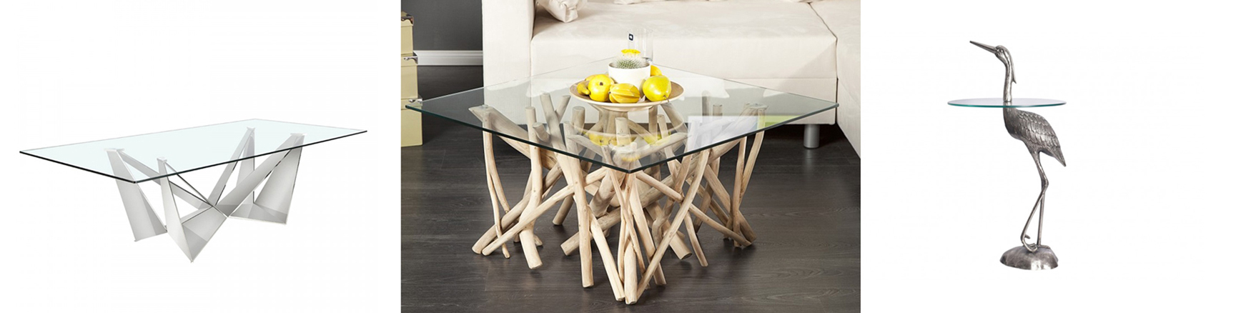 Dizajnové stoly a stolíky so sklenenou vrchnou doskou a originálnou podstavou