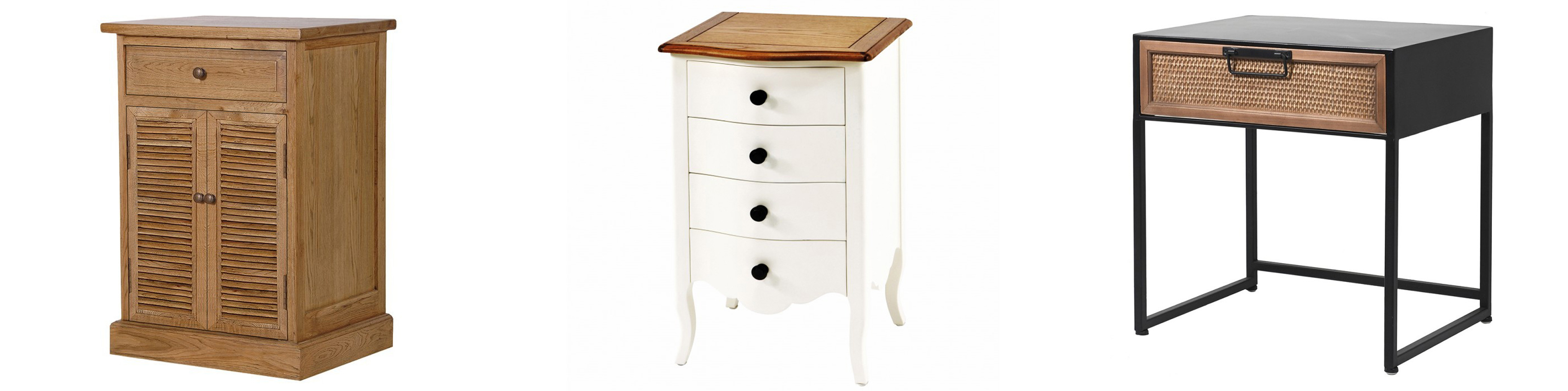 Dizajnové nočné stolíky z masívneho dreva v provensálskom a industriálnom štýle