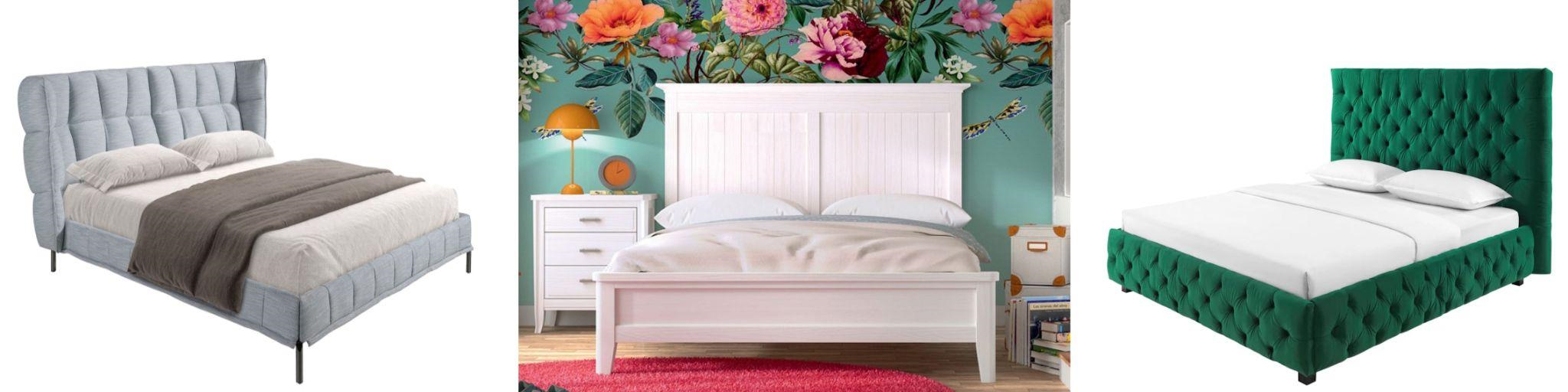 Dizajnové manželské postele modrá posteľ Firmamento s bočnicami v modernom talianskom dizajne a biela masívna posteľ Genova s dreveným rámom a čalúnená zelená zamatová posteľ Kreon