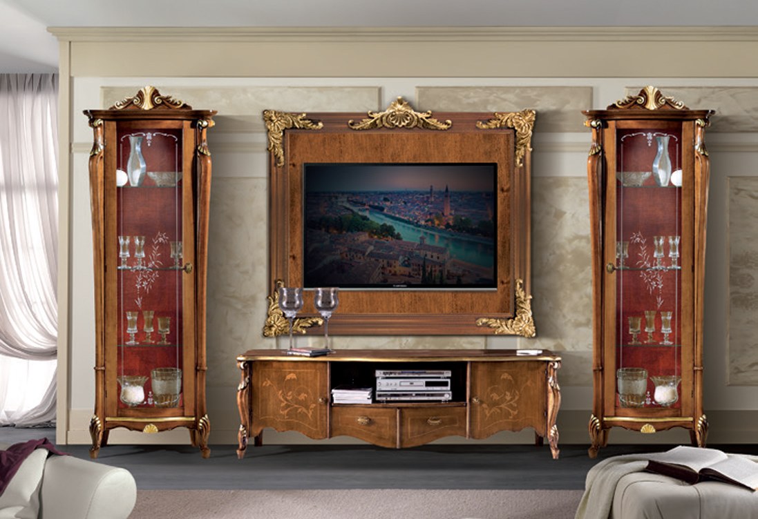 Luxusná baroková obývacia stena Pasiones z masívneho dreva s bohatým zdobením