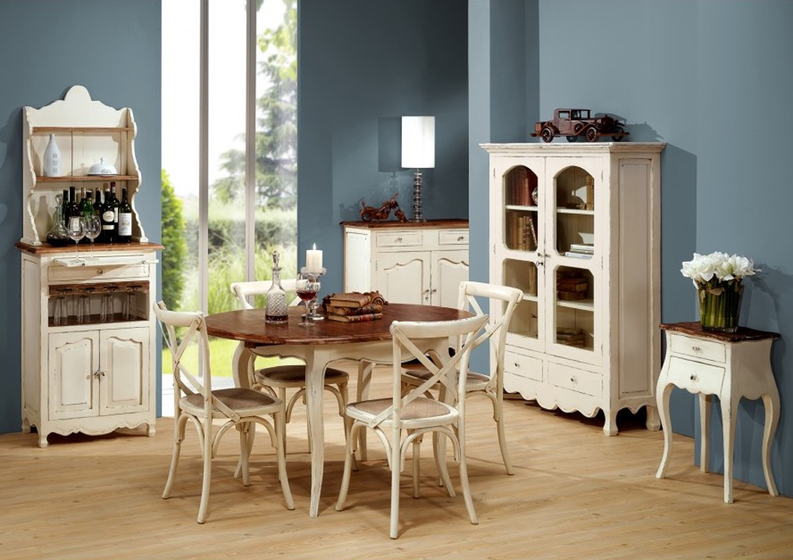 Exkluzívna provensálska jedálenská zostava Antoinette II z masívneho dreva bielej farby