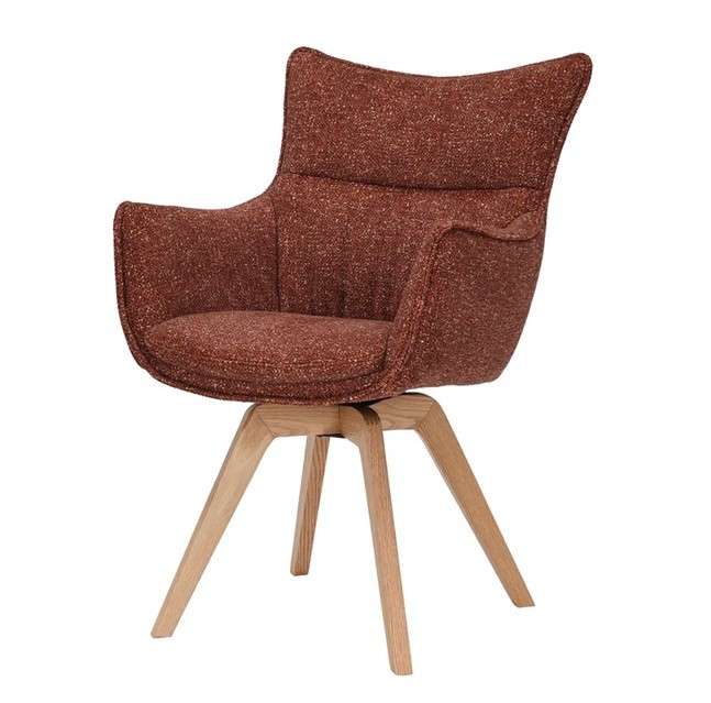 Estila Dizajnová moderná otočná jedálenská stolička Krespa s bočnými opierkami a melírovaným poťahom v hrdzavej červenej farbe 58 cm