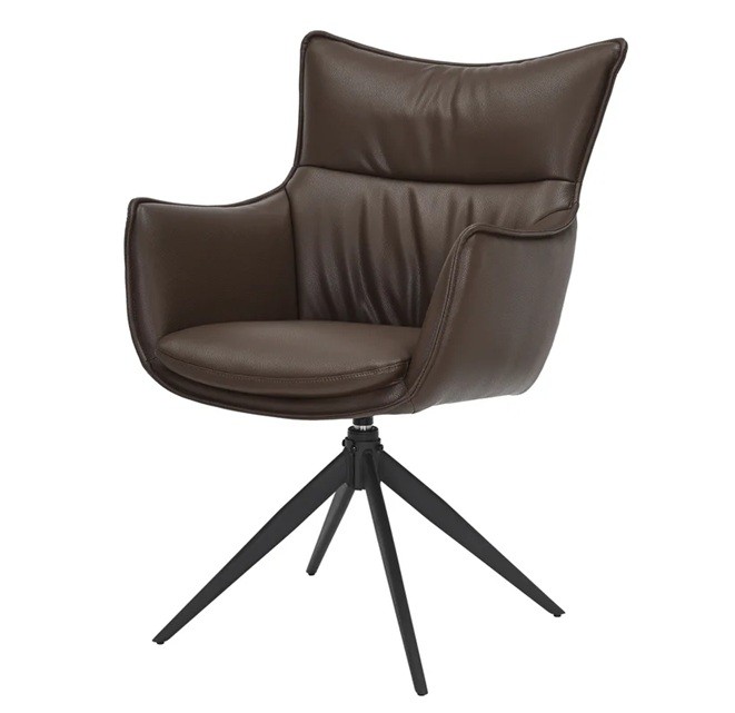 Estila Moderná industriálna jedálenská stolička Krespa s otočným sedadlom a hnedým poťahom z ekokože s čiernou kovovou nohou 60 cm